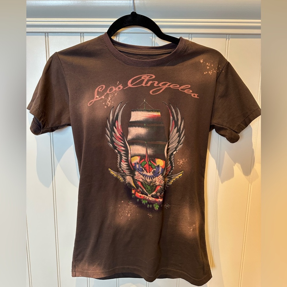 LOS ANGELES Ladies Women’s Girls Size Medium Brown Tee Shirt Sea Dog  Graphic